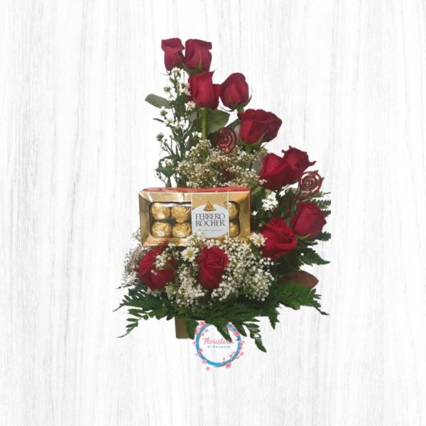 Arreglo de Rosas con Chocolates