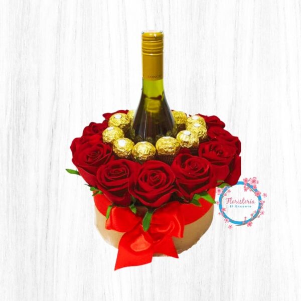 Arreglo de Rosas Rojas con Chocolates y Sidra